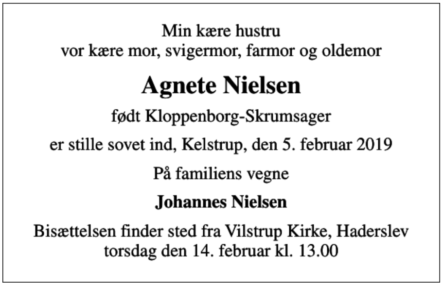 Agnete Kloppenborg Skrumsager - 1932-2019