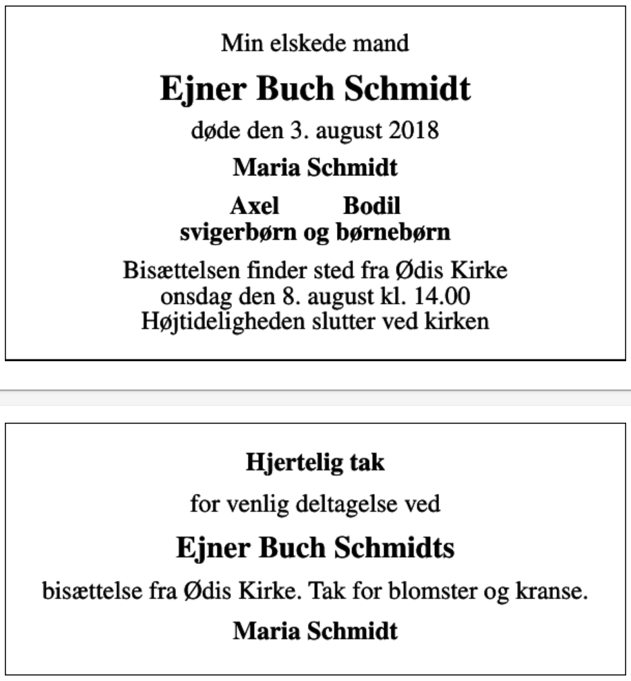 Ejner Buch Schmidt - 1924-2018