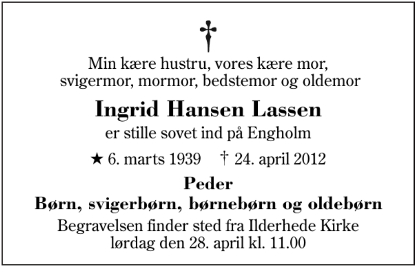 Ingrid Hansen - 1939-2012