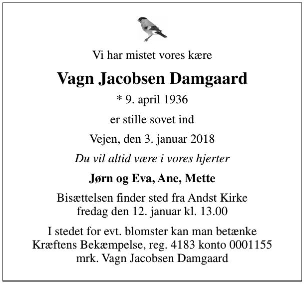 Vagn Jacobsen Damgaard 1936-2018