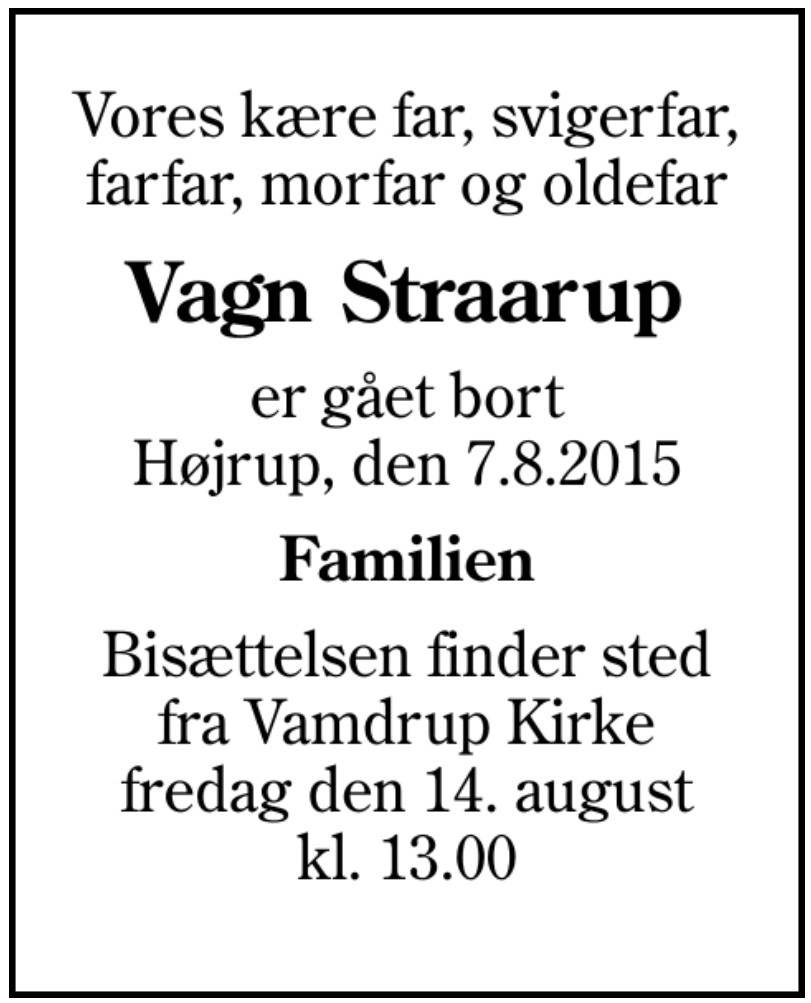 Vagn Straarup 1923-2015