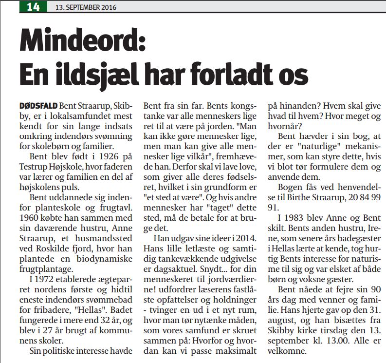 Mindeord over Bent Straarup.