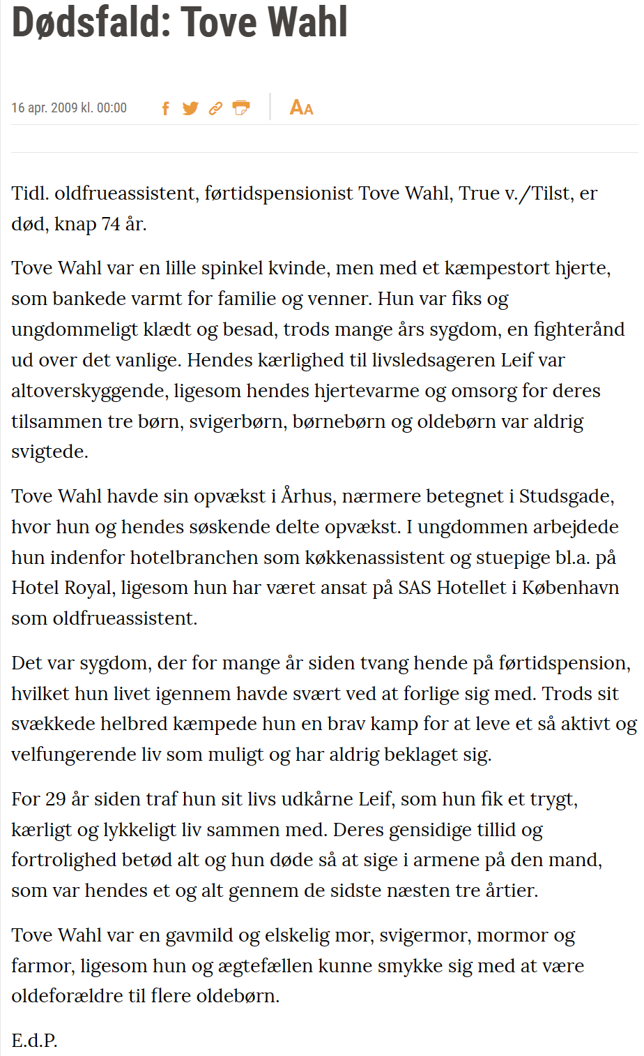 Nekrolog over Tove Johanne Sørensen.
